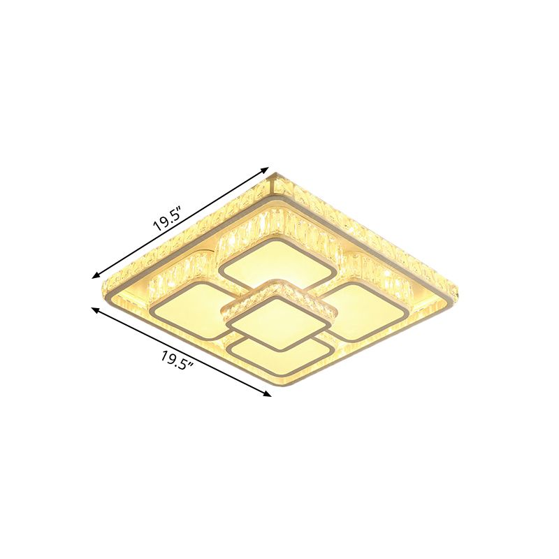 LED Parlor Flush Light Fixture Modern Chrome Ceiling Flush Mount with Square Crystal Shade