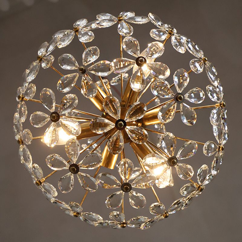 Fantasy Petal-shaped Crystal Chandelier Vintage Brass Multi-lights Lighting Fixture for Living Room