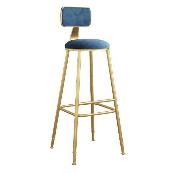 Nordic Armless Backrest Counter Stool Iron Dining Room Bar Stool with Velvet Cushion