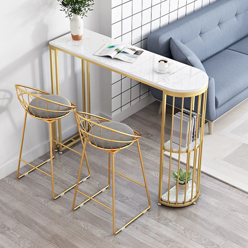 Glam Stone Bar Table Metal Base Storage Table for Living Room