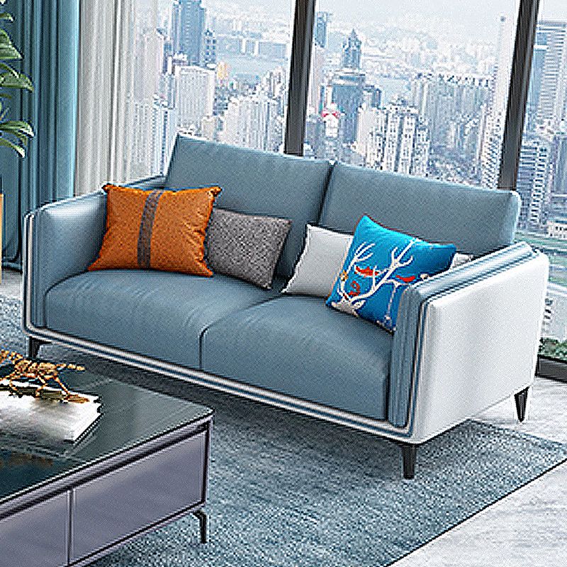 Zeitgenössisches gepolstertes Sofa Blue genähte Kissen Rückencouch mit Smokingarm