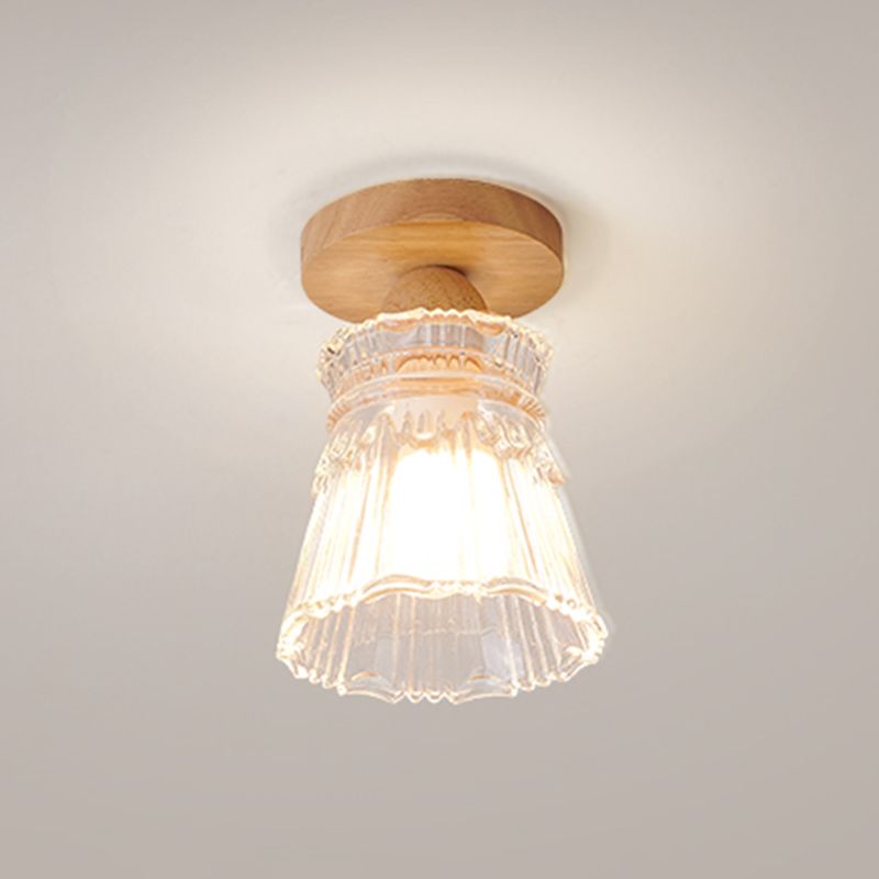 Wood Geometric Shape Flush Light Modern Style 1 Light Flush Mount Ceiling Lights in Brown