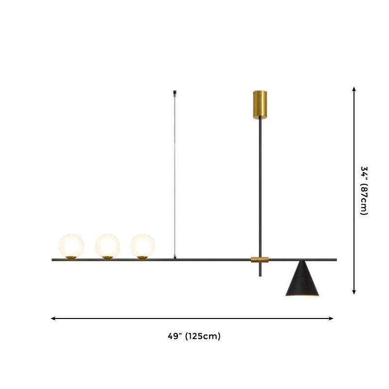4-Light moderne plafond linéaire avec une teinte en verre rond pour salle à manger