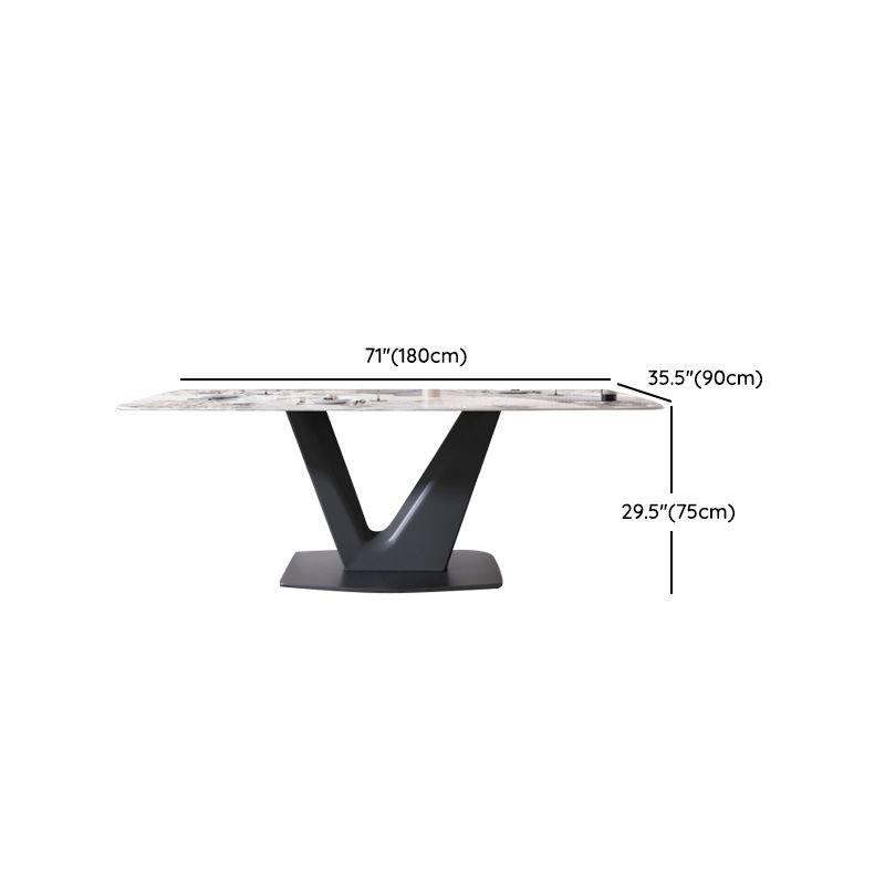 Modern Rectangle Sintered Stone Top Metal Base Dining Table with Chairs
