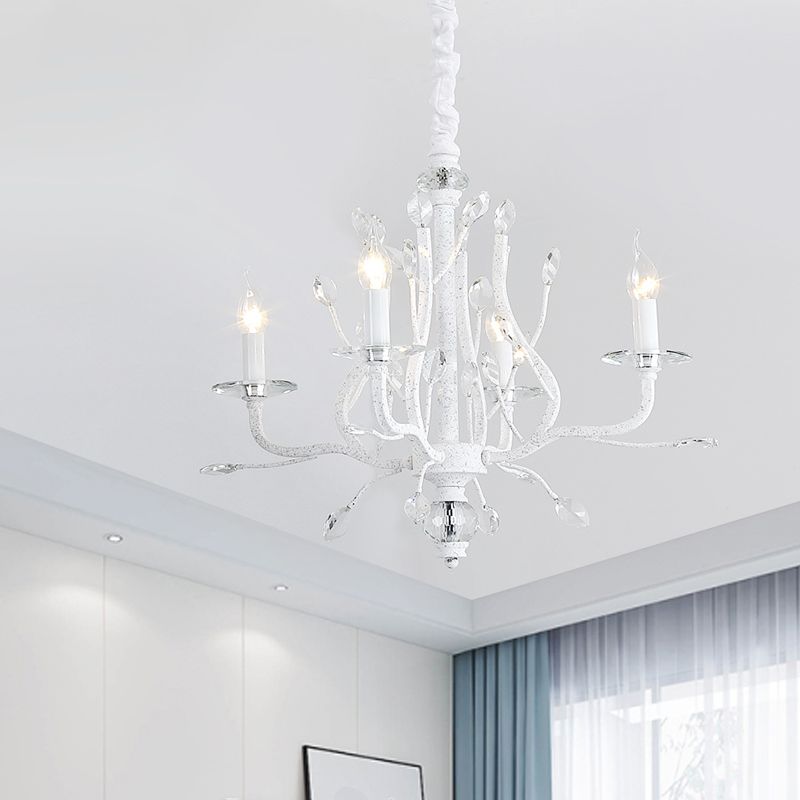 Éclairage de lustre à bougie rustique 4/6 têtes transparent K9 Crystal Suspension Lumière en blanc pour la salle à manger