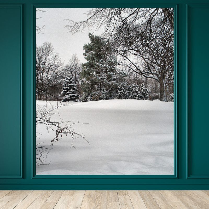 Winter Botanical Mural Wallpaper Gray Contemporary Wall Covering for Living Room