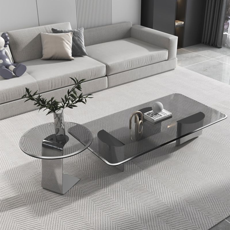 Glass Single Coffee Table Tropical Round Cocktail Table with 3 Legs