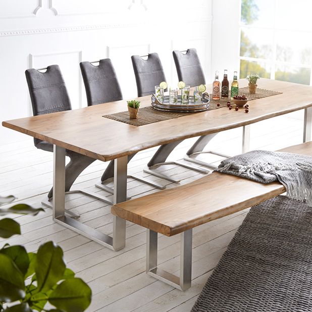 Rectangle Wood Color Dining Table Solid Wood Table Luxury with Sled Base