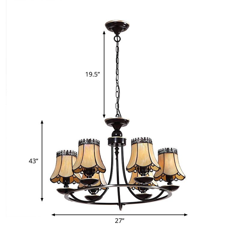 Luz pendiente del anillo del estilo del vintage con la lámpara amarilla de las luces del vidrio 6 de la sombra cónica para el hotel