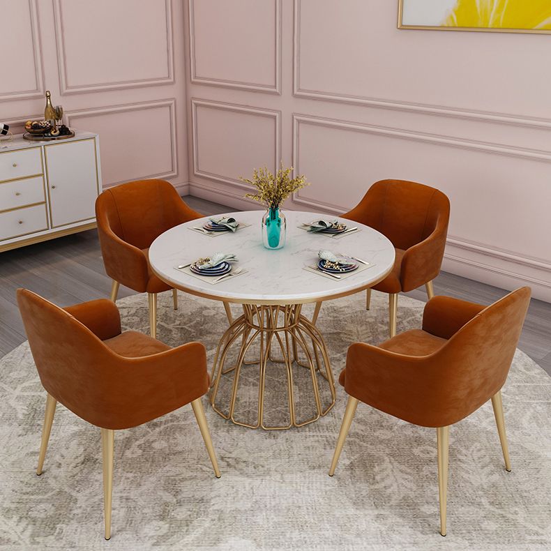 Metal Traditional Luxury Round Table Sintered Stone Top Table with Pedestal Base