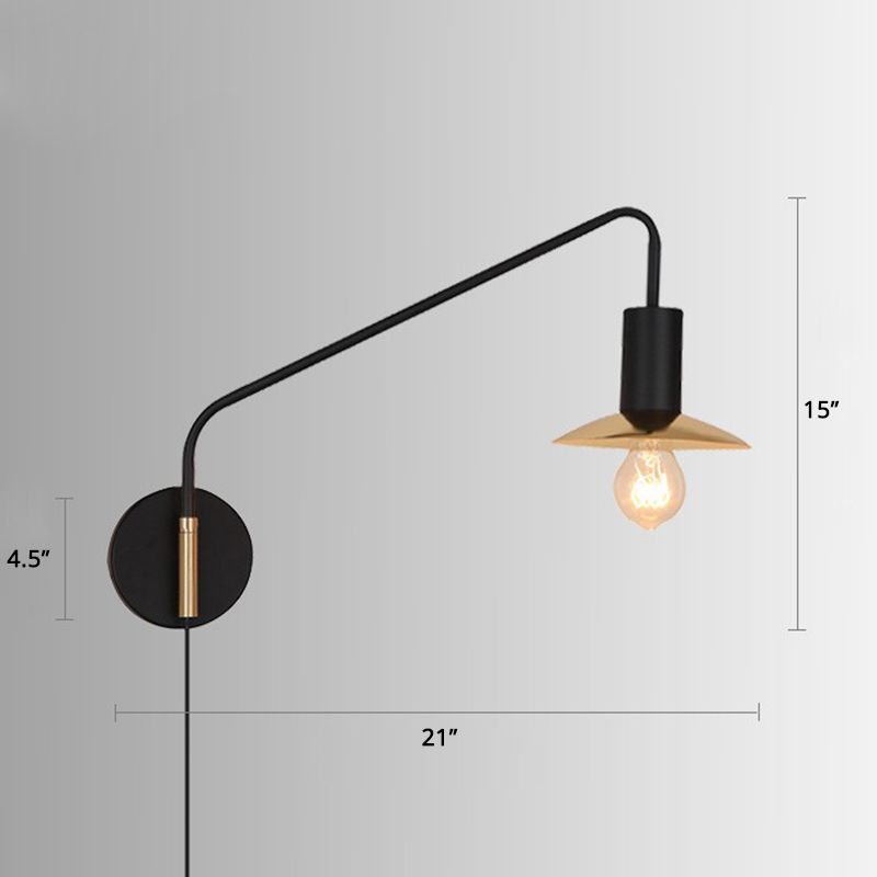 Metal Swing Arm Sconce Lamp Industrial Style Single Living Room Reading Light with Saucer Lampshade