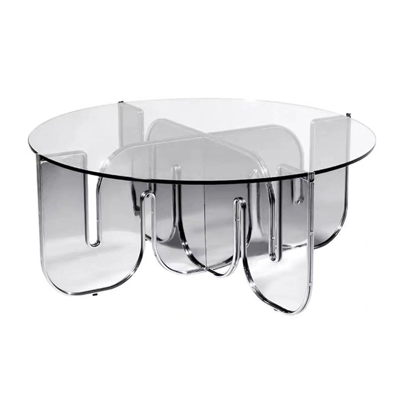 Contemporary Round Coffee Table with Glass Top and Acrylic Cross Base