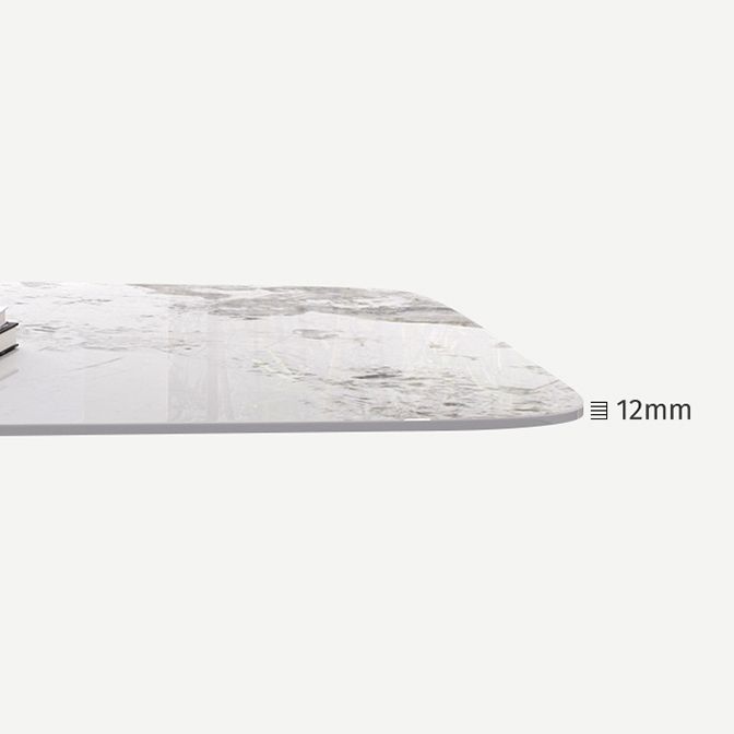 Mesa de comedor de piedra sinterizada de lujo Mesa blanca rectangular con pedestal de metal