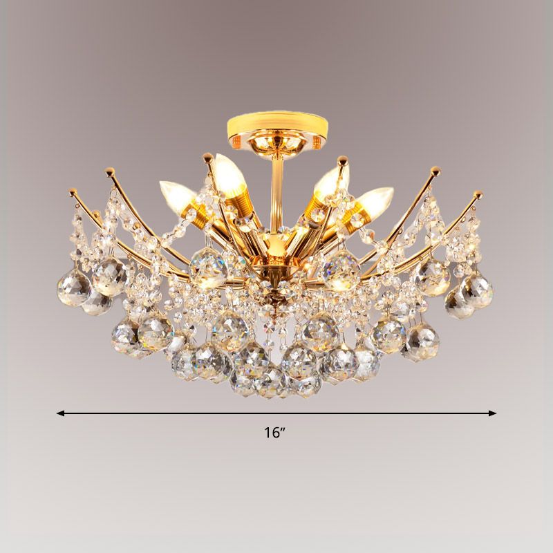 Plafonnier Cascade Boule de Cristal Postmoderne 4 Lumières Chrome/Clair/Cognac Semi-Encastré