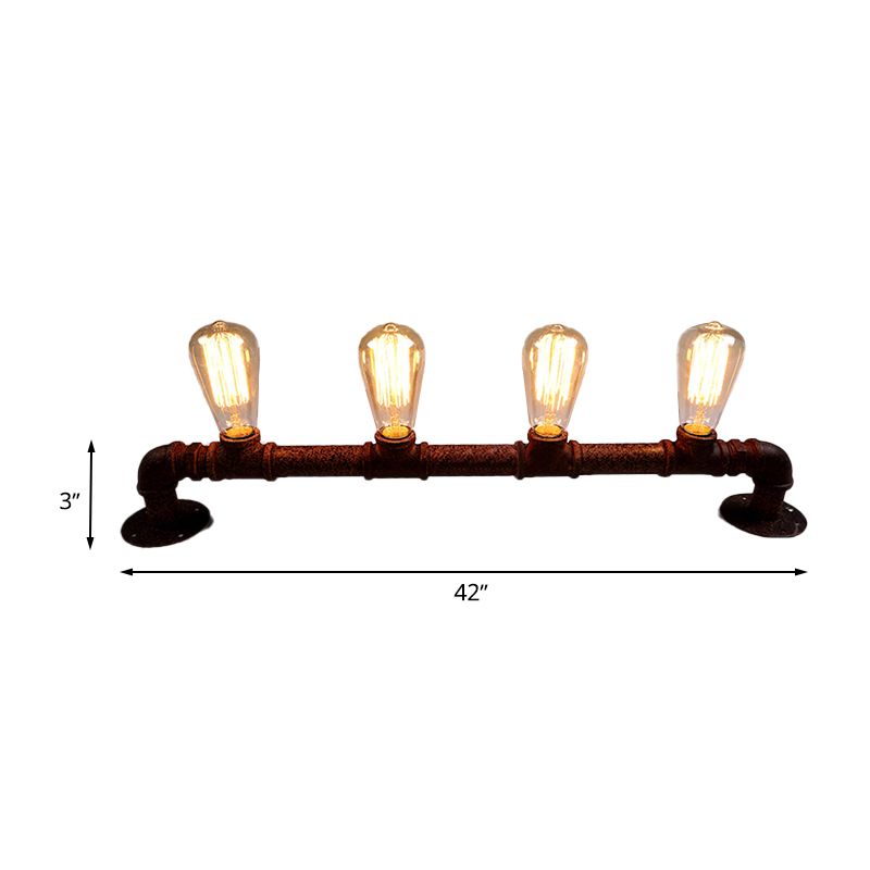 4 bombillas Luz de montaje de pared lineal con diseño de tuberías estilo industrial de pared negro/bronce para cocina