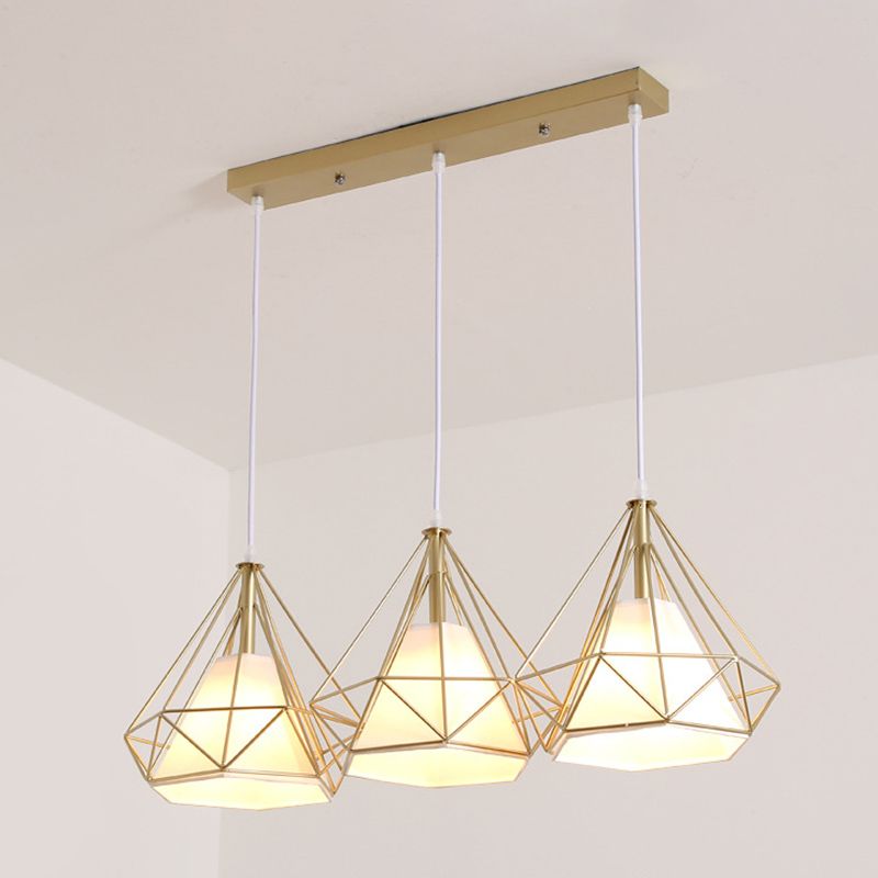 Diamond Pendant Lighting Modern Metal Diner Ceiling Hang Light with Conical Fabric Shade