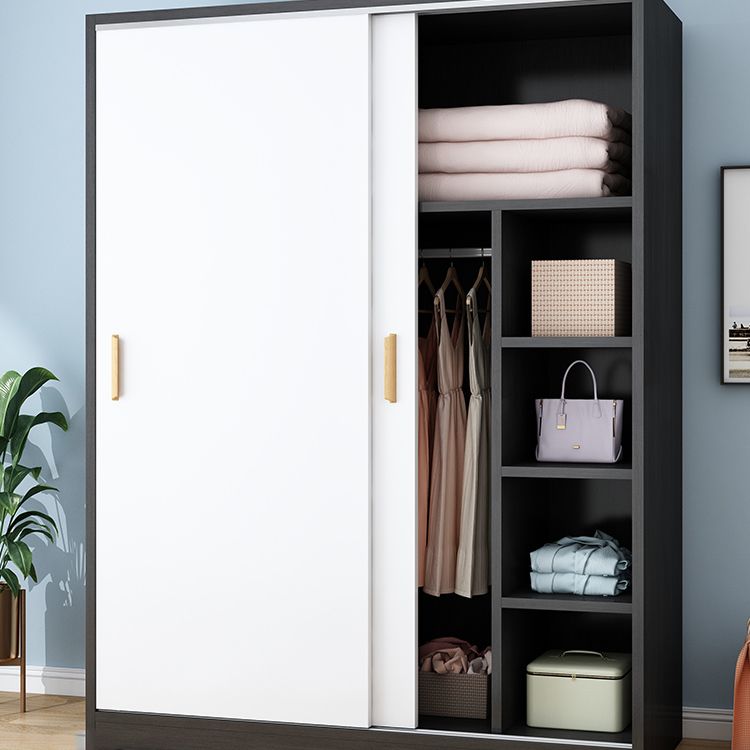 Wood Frame Wardrobe Freestanding Wardrobe Armoire with Shelves and Clothes Rail