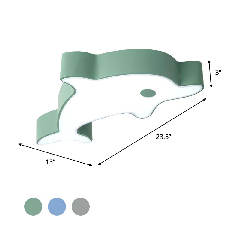 LED Camera Soffsh Flush Montaggio Cartone Grigio / Blu / Verde Finish Flush Light con Dolphin Acrylic Shade