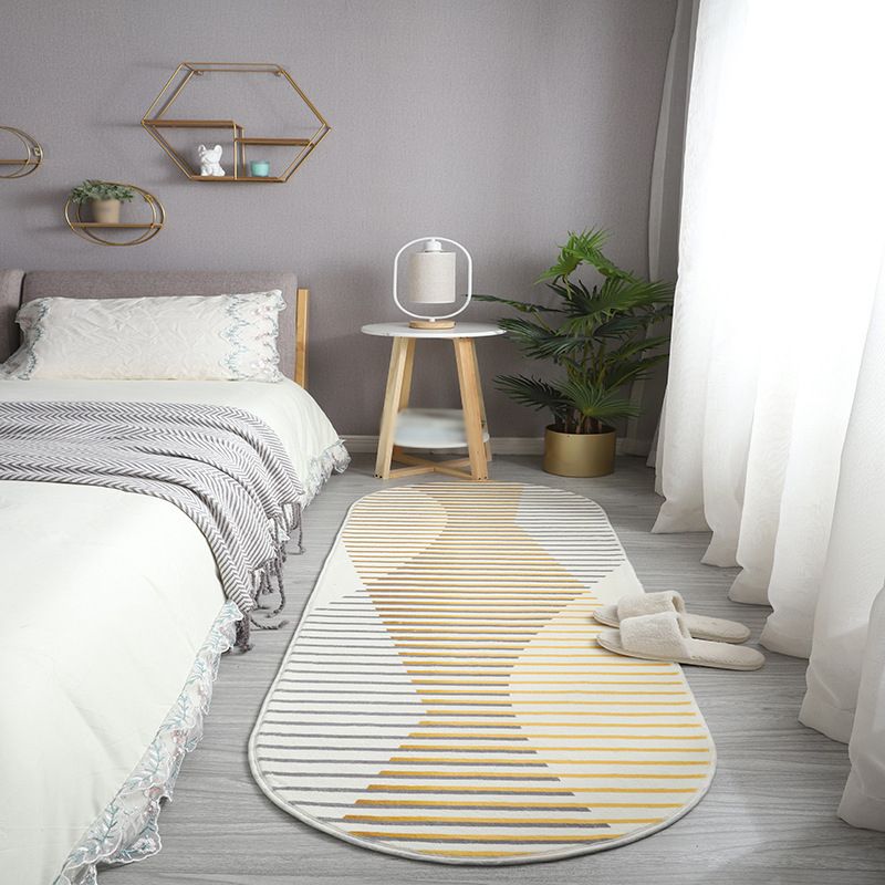 Green Casual Carpet Polyester Stripe Carpet Non-Slip Backing Rug for Drawing Room