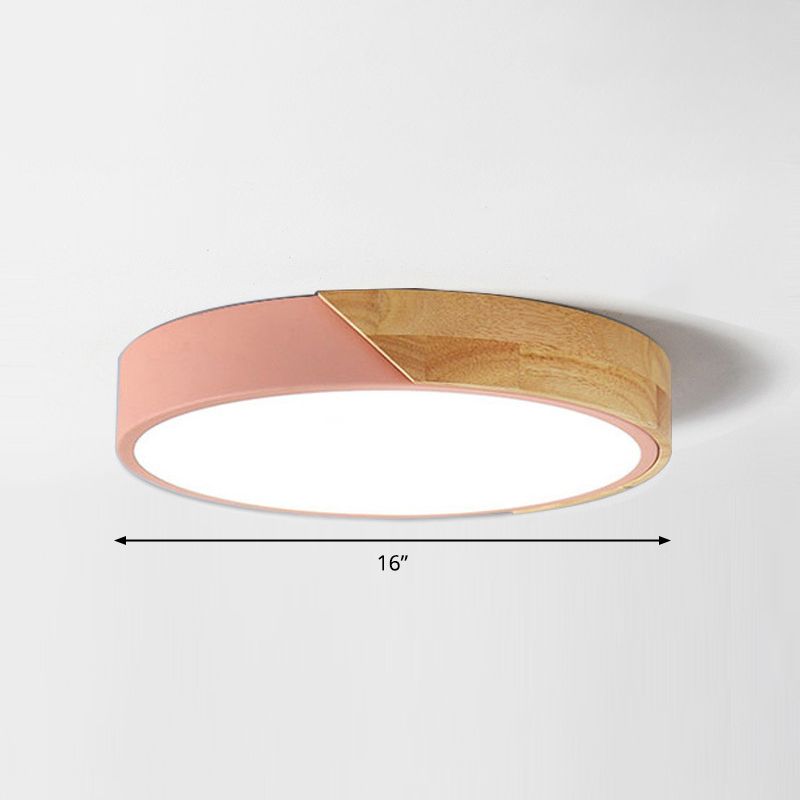 Plafonnier Macaron rond à LED avec abat-jour en acrylique et décoration en bois