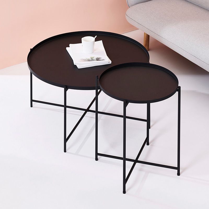 Cross Legs Tray Top Coffee Table Round Metallic Cocktail Table