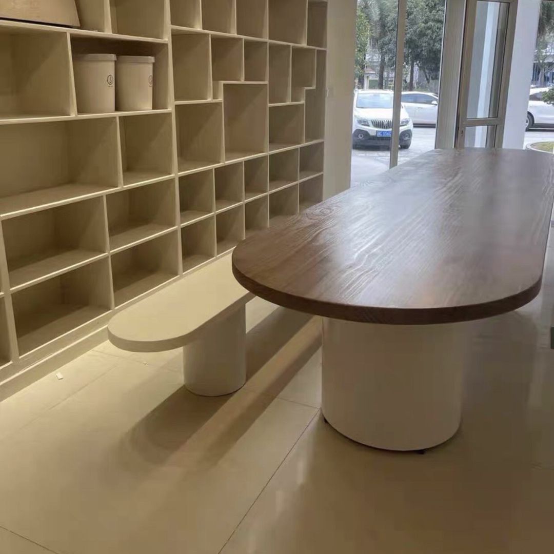 Modern Oval Dining Table Solid Wood Table with Double Pedestal Base