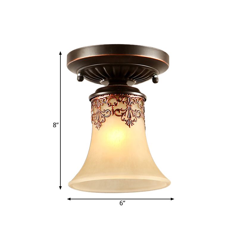 Single Trumpet Small Ceiling Light Country Style White Frosted Glass Flush Mount Fixture