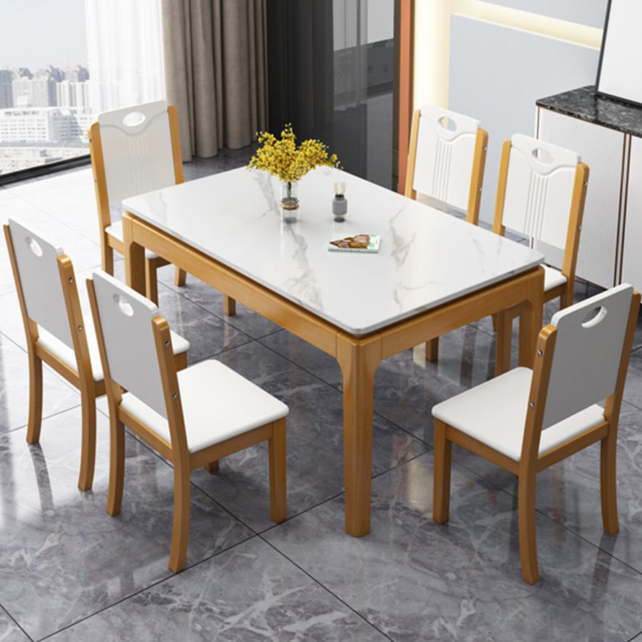 Stone Dining Room Collection Midcentury Style Rectangle 4 Legs Dining Table for Home