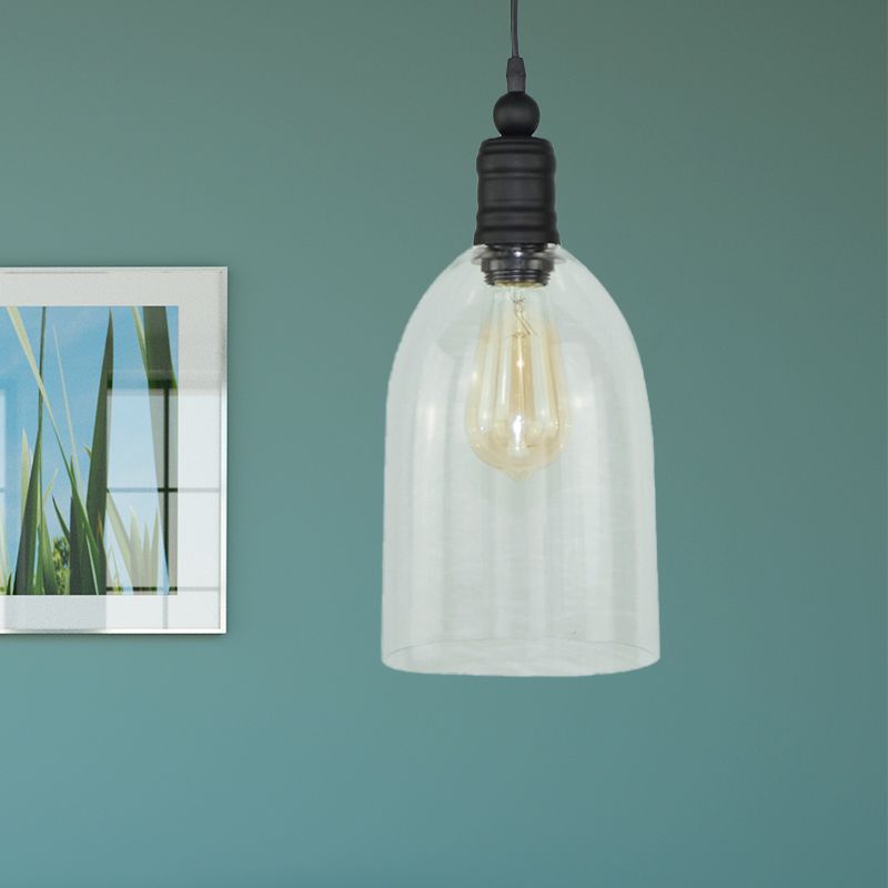 Vidrio transparente DOME ALAGADO Luz colgante lámpara modernismo 1 cabeza de techo de colgante negro