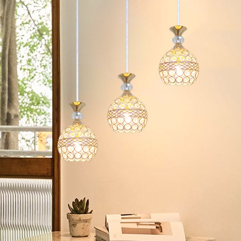 Modernism 1 Bulb Pendant Lamp with Crystal-Encrusted Shade Gold Ball Ceiling Hang Fixture