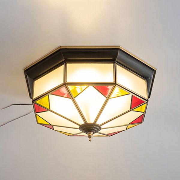 Living Room Colonial Style Ceiling Light Metal Glass Multi Head Overhead Lighting Fixture