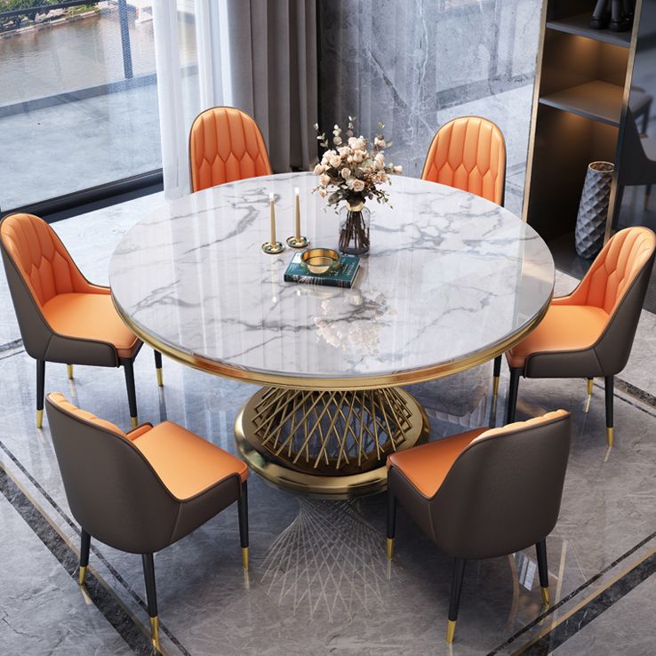 Marble Dining Table Single Pedestal Base Luxury Style Round Table for Dining Room