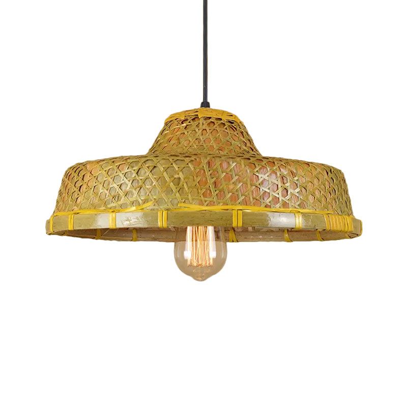 Chapeau rustique en forme de cime de bambou léger 1 pendentif léger sur table à manger