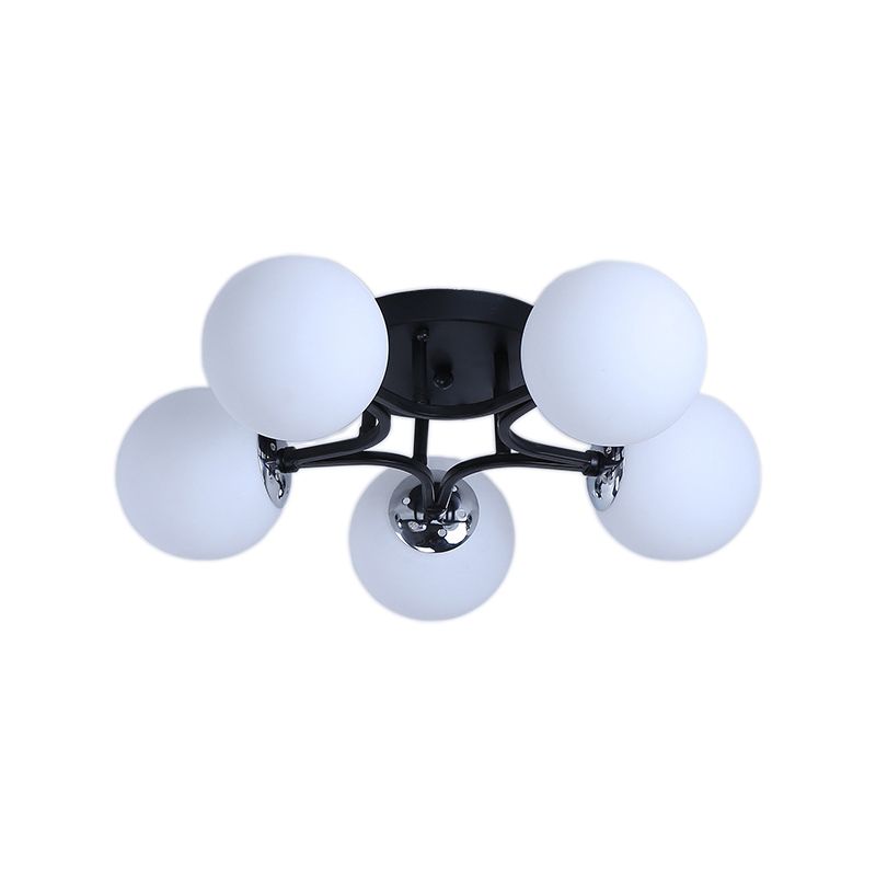 Lámpara de montaje semiempotrado con pantalla de cristal, globo blanco/negro, Metal nórdico, 3/5/9 luces, montaje empotrado de techo para sala de estar