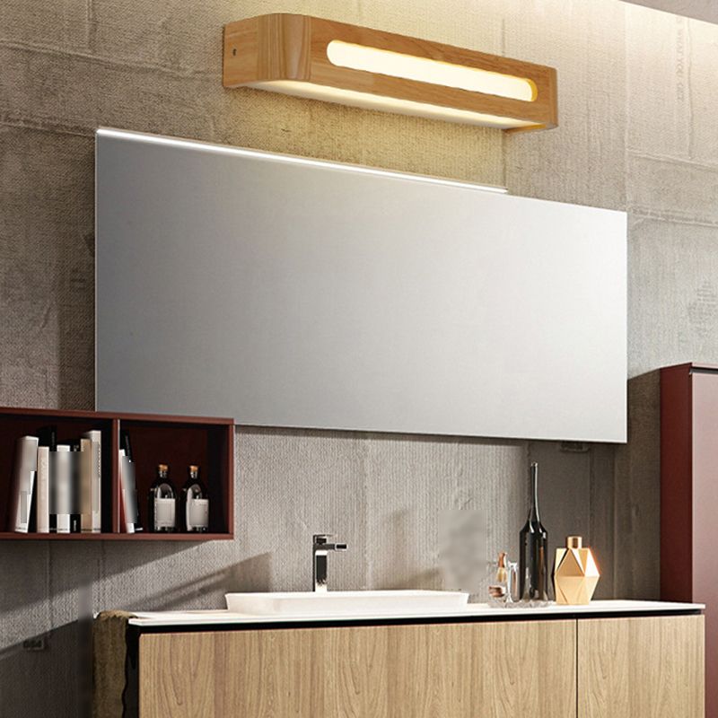 Square Shape Wood Wall Sconce Modern Style 1-Light Mirror Wall Light Fixtures in Brown