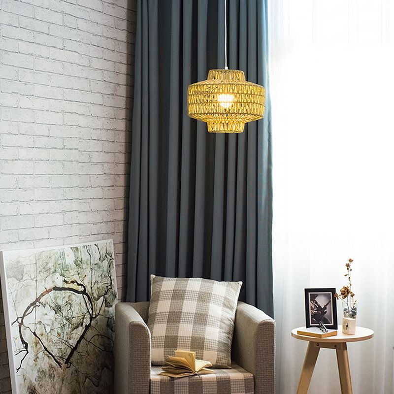 1 Glühbirnen Oval/Laterne Anhänger Beleuchtungstradition Rattan Holzhanglampe für das Restaurant