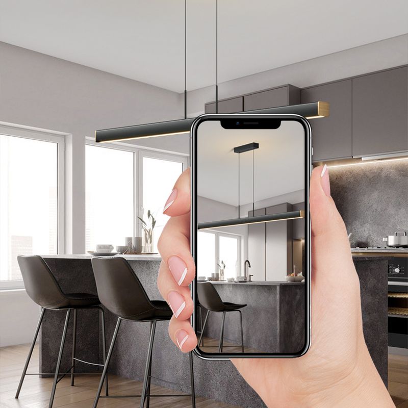 Linear Contemporary Style Island Light Long Strip Kitchen Bar Lighting Fixture in Black