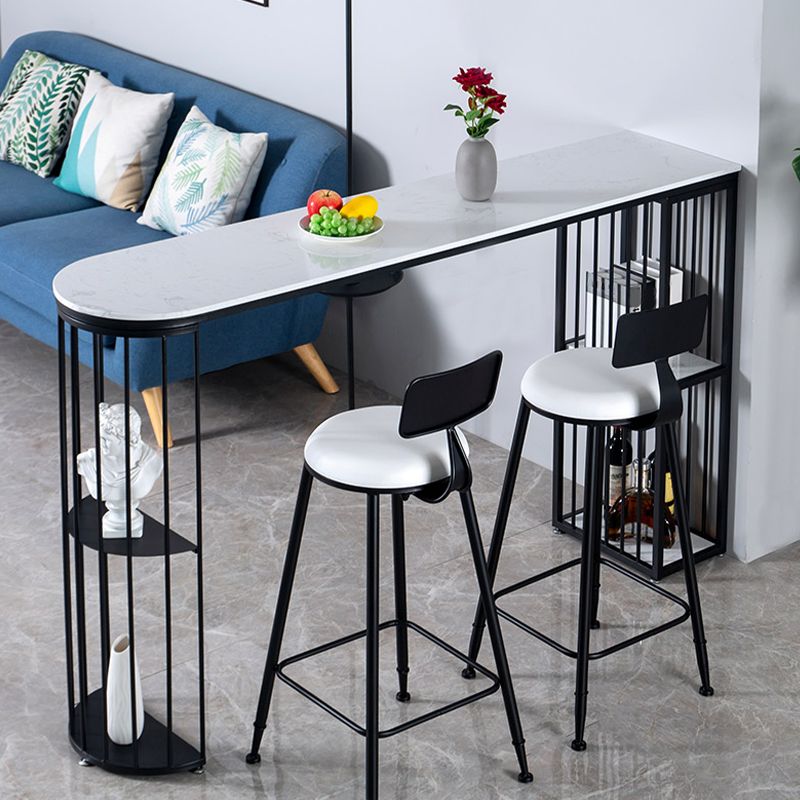 Marble Bar Table Double Pedestal Dining Table with Storage Shelves