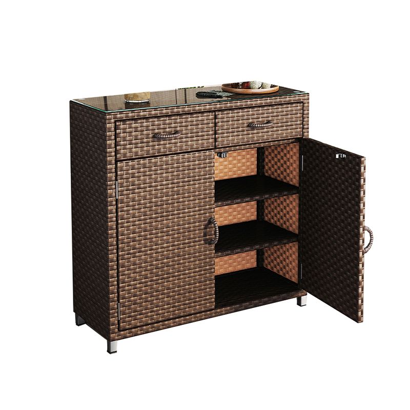Modern Storage Cabinet Wicker&Rattan Side Cabinet With Doors