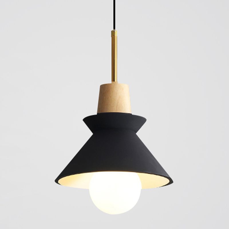 Resin Conical Drop Lamp Macaron 1 Bulb Solid Wood Pendant Light