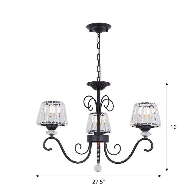 Conische kroonluchter verlichtingsarmatuur Vintage Crystal Prisms 3/6/8 Heads Black Suspension Lighting met scrollarm