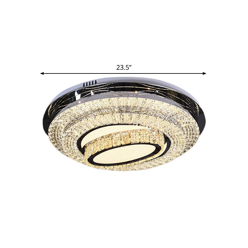 Circular Clear Crystal Blocks Flush Light Modern Great Room LED Ceiling Mount in Stainless-Steel