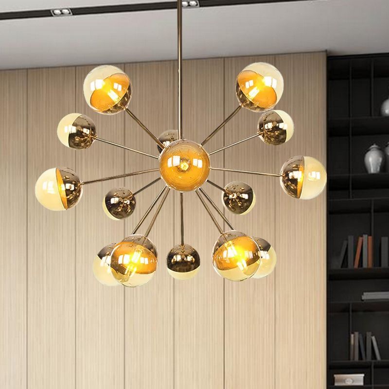 Semi-encastré Globe pour salle à manger, verre blanc/transparent/gris fumée, 9/12/15 lumières, luminaire semi-encastré contemporain en cuivre/chrome/or