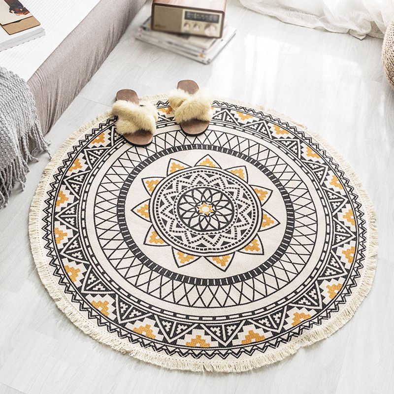 Classical Moroccan Round Rug Comfort Traditional Floral Printed Carpet Cotton Blend Friendly Washable Carpet for Living Room