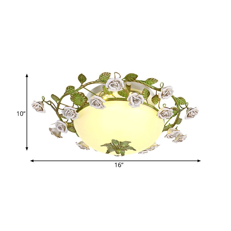 Witte glazen kom plafondverlichting Koreaanse bloem led slaapkamer semi spoeling mount lamp armatuur, 16 "/19,5" breed