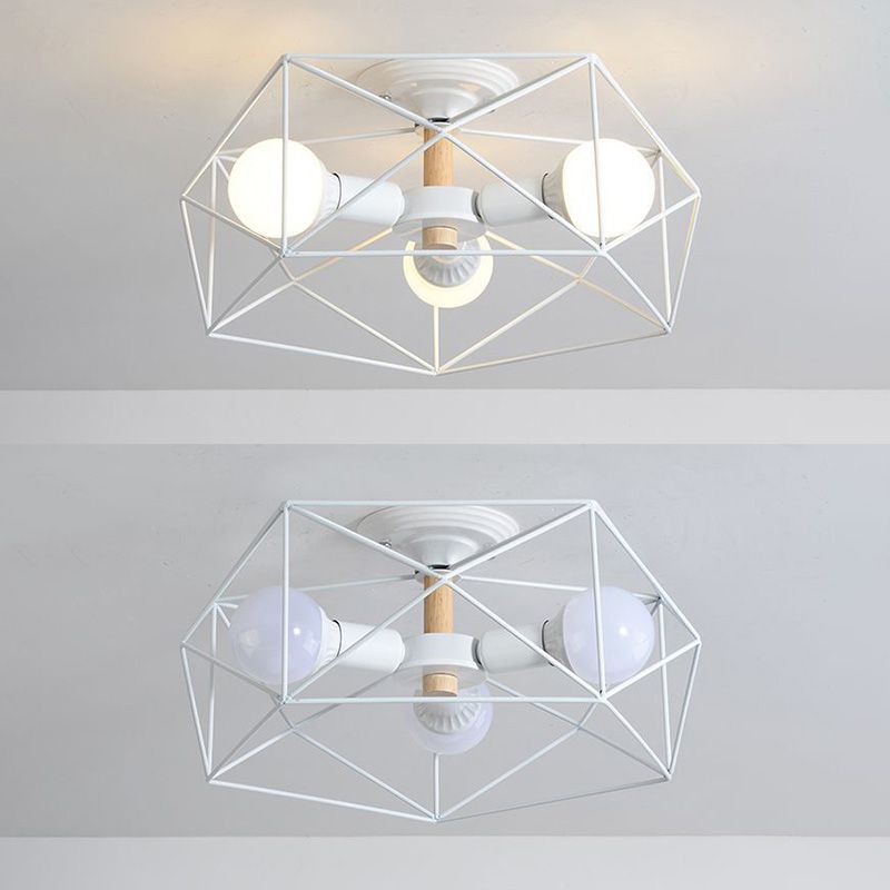 Industrial Cage Drum Semi Flush Mount Ceiling Light Metal Semi Flush Mount for Dining Room