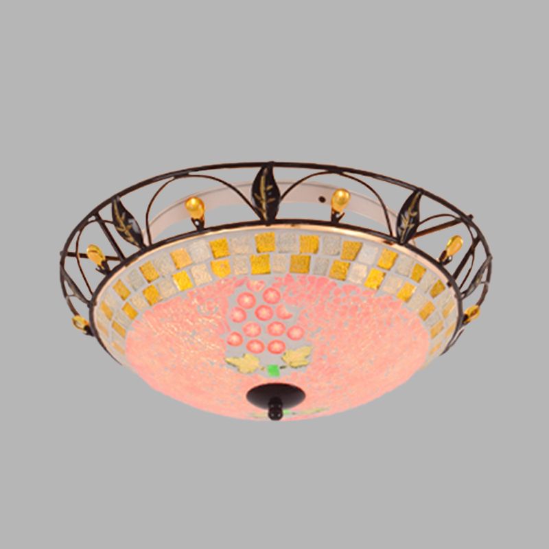 2 Lights Ceiling Light Classic Bowl Frosted Glass Flush Mount Lighting in Pink/Purple for Living Room