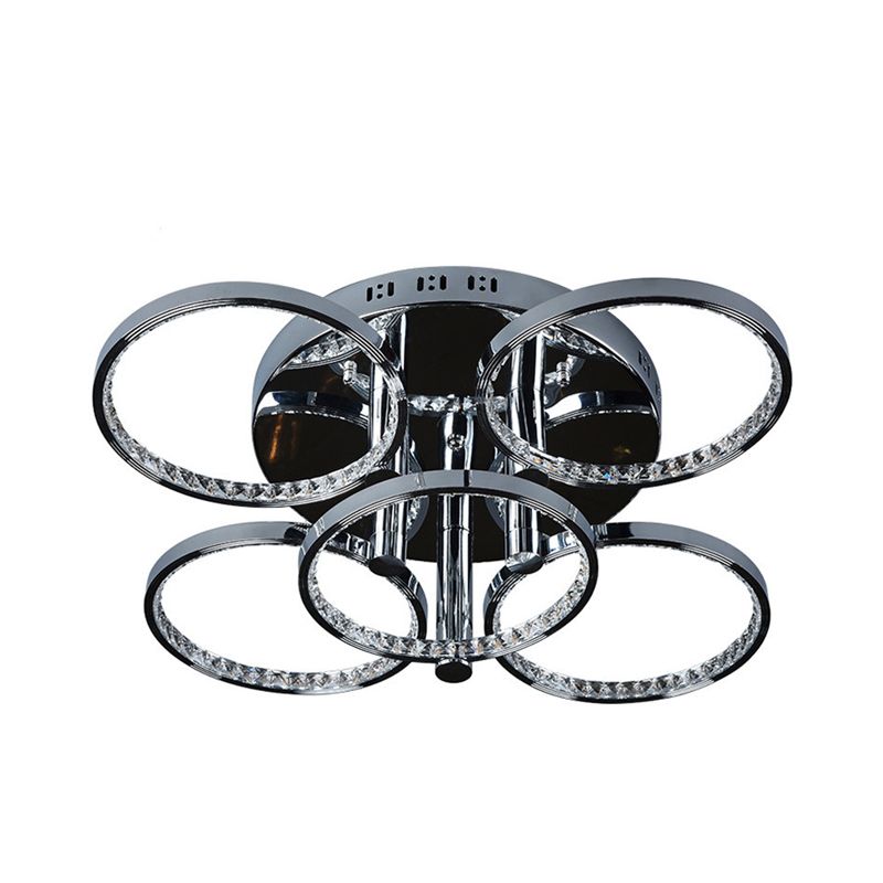 Circolo minimalista Crystal Crystal Semi Flush Monte LED Semi in argento per soggiorno, luce calda/bianca