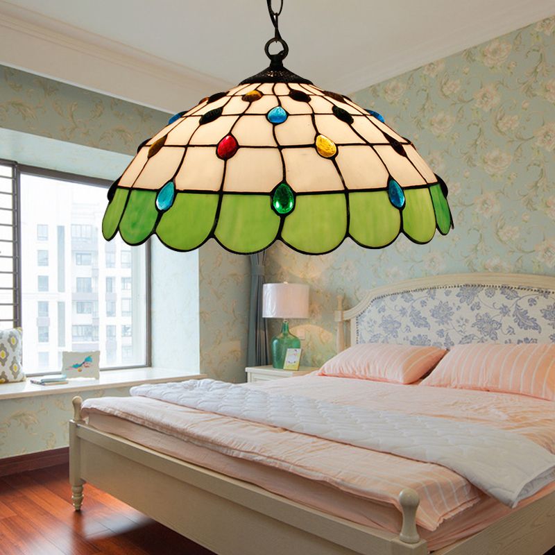 Single Head Dome Hanging Pendant Tiffany Pink/Light Blue/Green Hand Rolled Art Glass Ceiling Light for Bedroom
