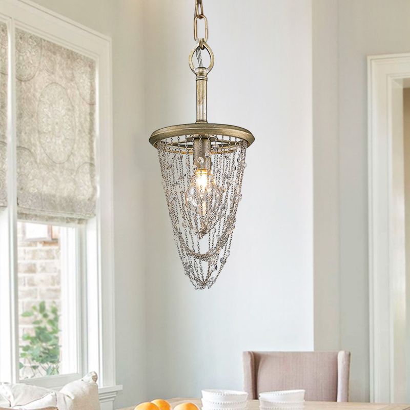 Circular Metal Ceiling Light Nordic 1 Light Gold Chandelier Light with Iron Mesh and Crystal Accent